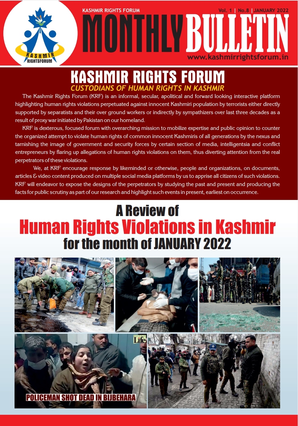 A preview of Monthly Bulletin January 2022 comprising of human rights violations in Kashmir.