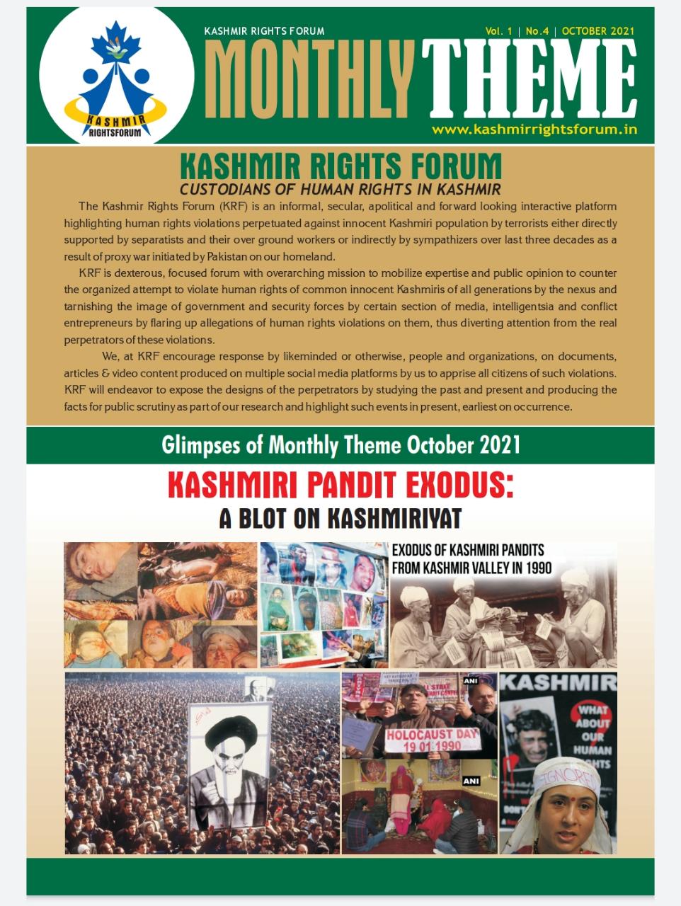 A preview of Monthly Theme Oct 2021 composing of Pandit Exodus in Kashmir during the period of 1990.