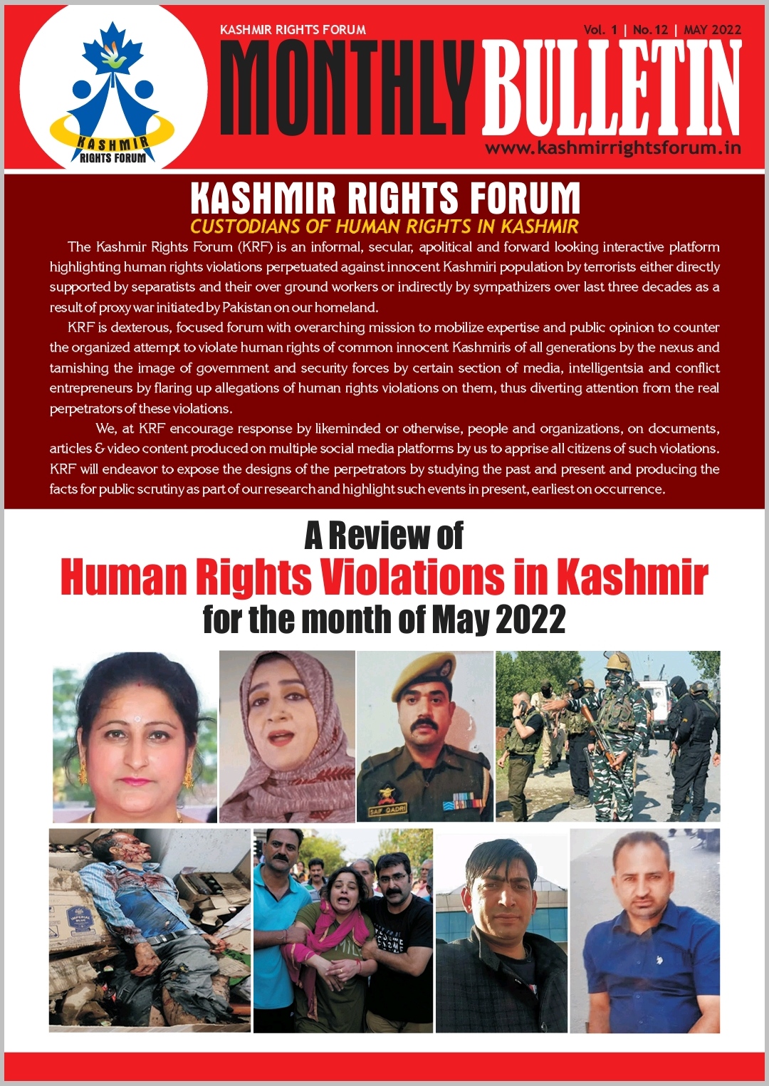 A preview of Monthly Bulletin May 2022 comprising of human rights violations.