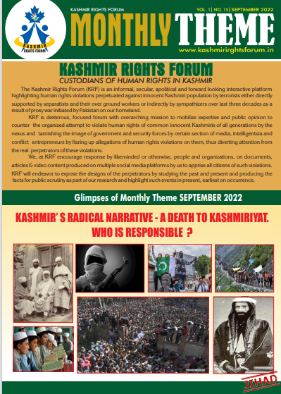 A preview of Monthly Theme 2022 carrying a report on radical doctrine or radical narratives spread in Kashmir by Pakistan.