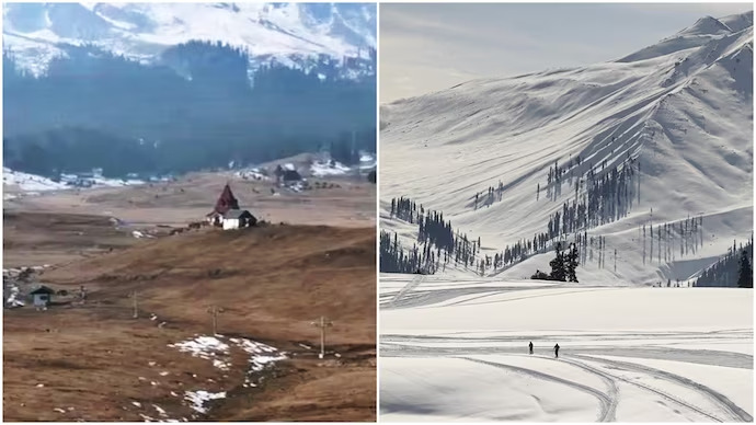 Gulmarg during two seasons. In One season it has snow and for 2024 january, it remains deficit of snow.