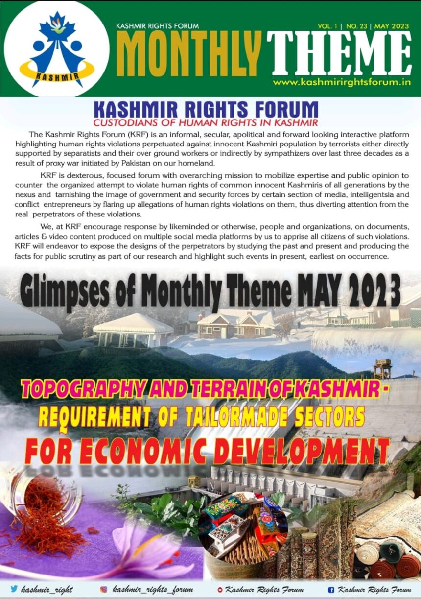 A preview of Monthly Theme May 2023 comprising of Topography and Terrain of Kashmir and its relation with its economic development and future.