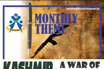 A preview of Monthly Theme July 2023 comprising the report on War of Narratives in Kashmir. Kashmir has been entangled in Narratives.