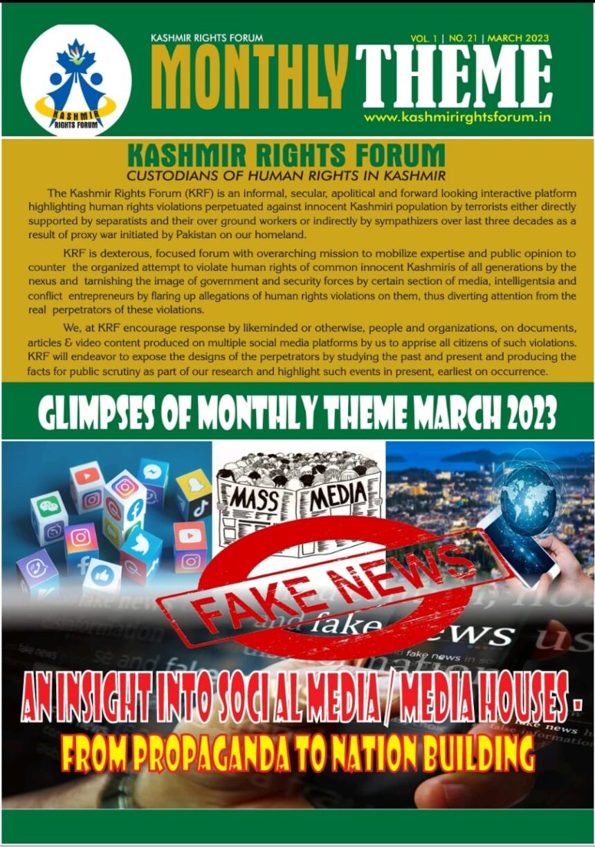 A preview of Monthly Theme March 2023 carrying a report on insights in social media houses and media houses in Kashmir.