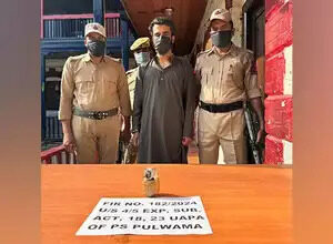 Picture of a terror associate arrested by Pulwama Police, in J&K.