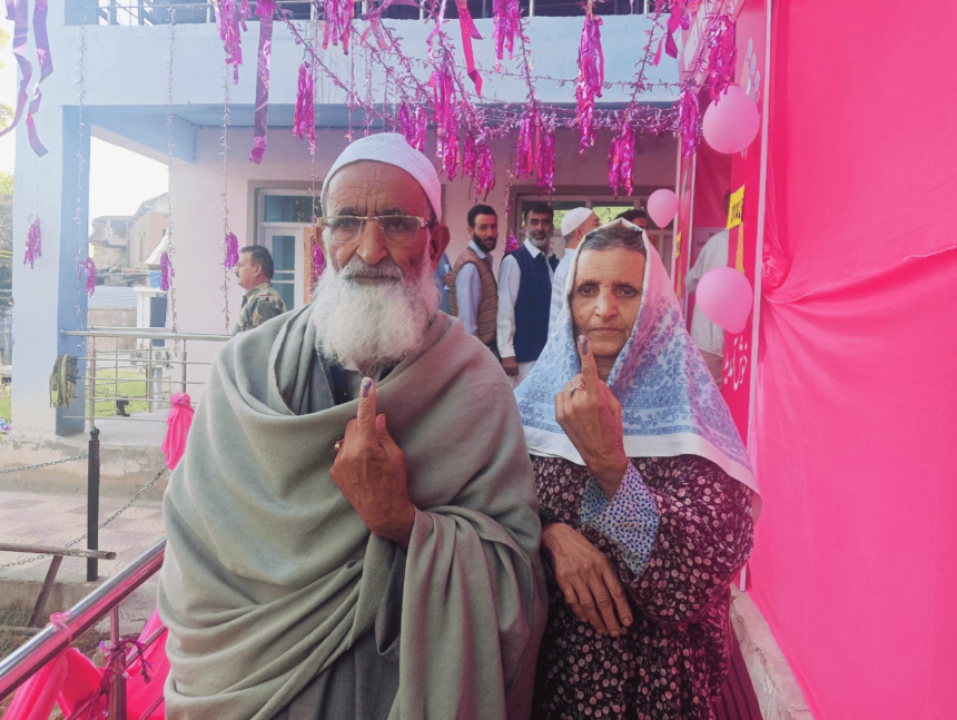 In Pic: an elderly couple votes for change and transformation of J&K.