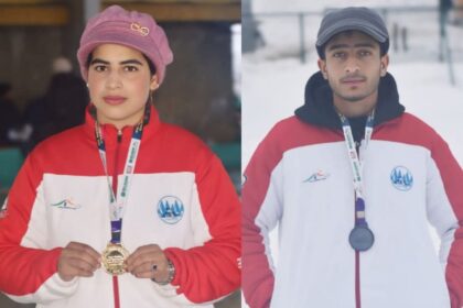 In Pic: The 4th National Curling Championship, held in the picturesque winter wonderland of Gulmarg from January 17 to 21, 2025, has become a source of immense pride for Kulgam. Two young athletes from Akhran, Devsar, Sulfia Nisar and Innayat Ashraf, made history by clinching gold and silver medals in their respective categories.