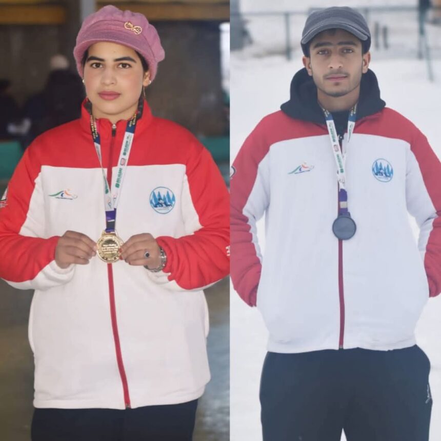 In Pic: The 4th National Curling Championship, held in the picturesque winter wonderland of Gulmarg from January 17 to 21, 2025, has become a source of immense pride for Kulgam. Two young athletes from Akhran, Devsar, Sulfia Nisar and Innayat Ashraf, made history by clinching gold and silver medals in their respective categories.